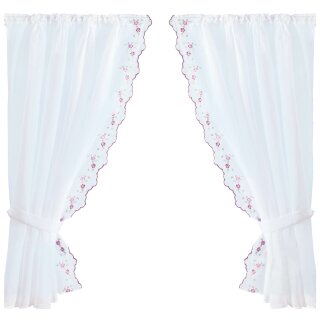 Gardinenset mit Stangendurchzug "Satin" 140x120cm - Weinrot Blumen bestickt