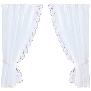 Gardinenset mit Stangendurchzug "Satin" 140x120cm - Weinrot Blumen bestickt