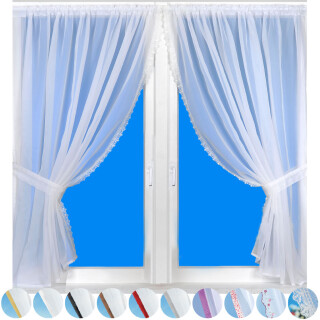 Gardinenset mit Stangendurchzug "Satin" 140x120cm - Weiß spitze