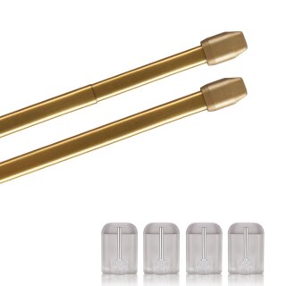 Vitragestangen ausziehbar 2er-Pack Gold Messing glänzend 110-150 cm + 4 Selbstklebehaken