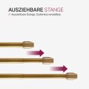 Vitragestangen ausziehbar 2er-Pack Gold Messing glänzend 110-150 cm + 4 Selbstklebehaken