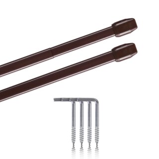 Vitragestangen ausziehbar 2er-Pack Dunkelbraun 60-90 cm + 4 Schraubhaken