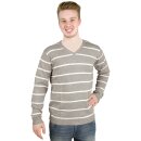 hemmy Pullover gestreift L V-Ausschnitt beige - sandbeige - weiß