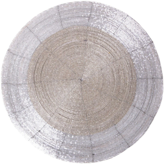 Glasperlen Tischset Ø36cm - Silber Weiß