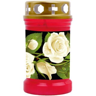 Grabkerze Rot 40h (Deckel Gold) - Rose
