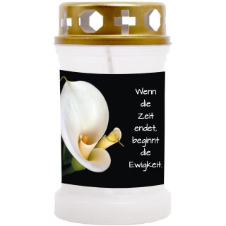 Grabkerze Weiß 40h (Deckel Gold) - Calla
