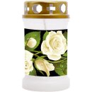 Grabkerze Weiß 40h (Deckel Gold) - Rose