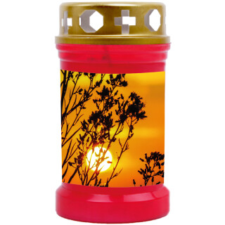 Grabkerze Rot 40h (Deckel Gold) - Sonnenuntergang