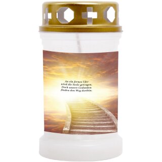 Grabkerze Weiß 40h (Deckel Gold) - Treppe