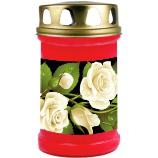 Grabkerze Rot 48h (Deckel Gold) - Rose