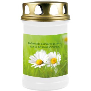 Grabkerze mit Blumen Motiv 48h Gänseblümchen