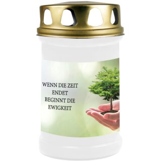 Grabkerze Weiß 48h (Deckel Gold) - Baum