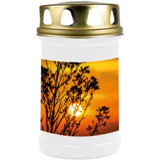 Grabkerze Weiß 48h (Deckel Gold) - Sonnenuntergang