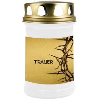 Grabkerze Weiß 48h (Deckel Gold) - Trauer
