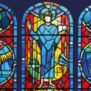 Grabkerze Rot 48h (Deckel Gold) - Fenster Blau