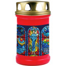 Grabkerze Rot 48h (Deckel Gold) - Fenster Blau