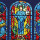 Grabkerze Rot 48h (Deckel Gold) - Fenster Blau