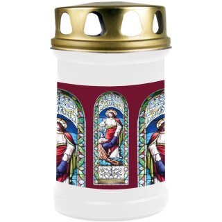 Grabkerze mit Kirchenfenster Motiv 48h Jesus