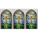 Grabkerze mit Kirchenfenster Motiv 48h Kreuz