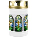 Grabkerze mit Kirchenfenster Motiv 48h Kreuz