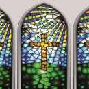 Grabkerze mit Kirchenfenster Motiv 48h Kreuz