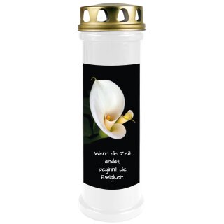 Grabkerze Weiß 100h (Deckel Gold) - Calla