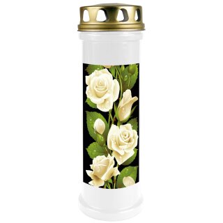 Grabkerze Weiß 100h (Deckel Gold) - Rose
