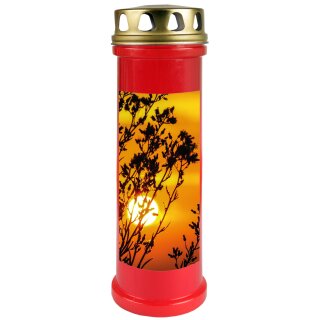 Grabkerze Rot 100h (Deckel Gold) - Sonnenuntergang