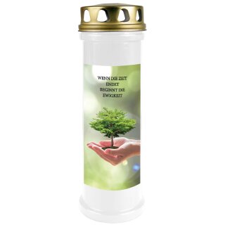 Grabkerze Weiß 100h (Deckel Gold) - Baum