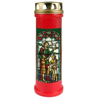 Grabkerze Rot 100h (Deckel Gold) - Fenster Grün
