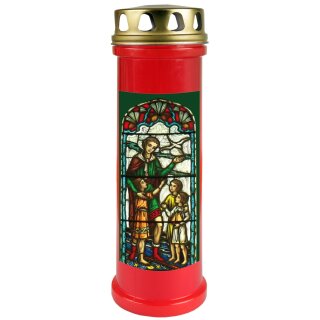 Grabkerze Rot 100h (Deckel Gold) - Fenster Grün