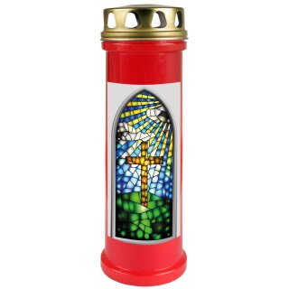 Grabkerze Rot 100h (Deckel Gold) - Fenster Weiss