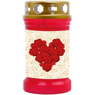 Grabkerze Rot 40h (Deckel Gold) - Rose Herz
