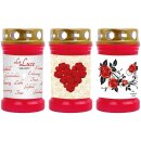 Grabkerze Rot 40h (Deckel Gold) - Rose Herz