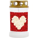 Grabkerze Weiß 40h (Deckel Gold) - Rose Herz
