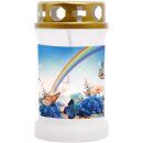 Grabkerze Weiß 40h (Deckel Gold) - Regenbogen