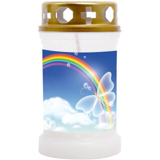 Grabkerze Weiß 40h (Deckel Gold) - Regenbogen 2