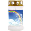 Grabkerze Weiß 40h ( Deckel Gold ) - Regenbogen 2