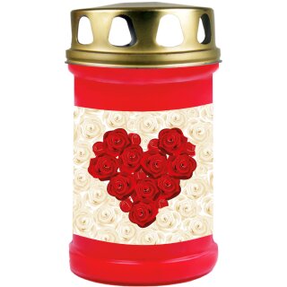 Grabkerze Rot 48h (Deckel Gold) - Rose Herz