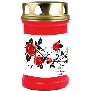 Grabkerze Rot 48h (Deckel Gold) - Rose Ranke