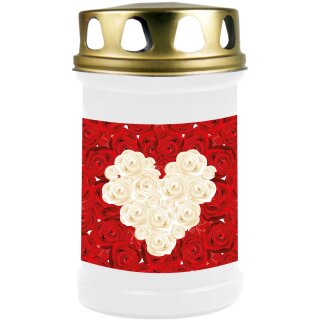 Grabkerze Weiß 48h (Deckel Gold) - Rose Herz