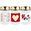Grabkerze Weiß 48h (Deckel Gold) - Rose Herz
