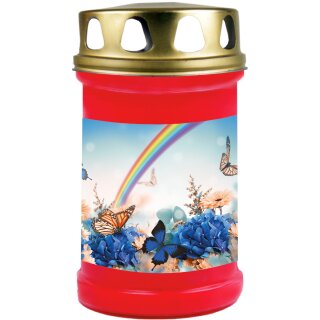 Grabkerze Rot 48h (Deckel Gold) - Regenbogen