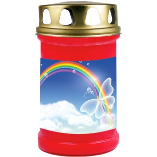 Grabkerze Rot 48h (Deckel Gold) - Regenbogen 2