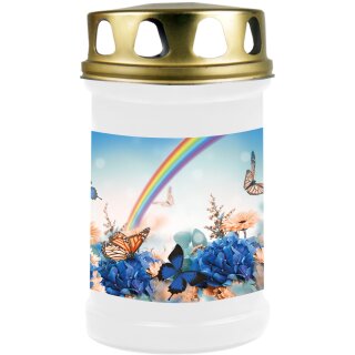 Grabkerze Weiß 48h (Deckel Gold) - Regenbogen