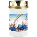 Grabkerze Weiß 48h (Deckel Gold) - Regenbogen