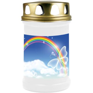 Grabkerze Weiß 48h (Deckel Gold) - Regenbogen 2
