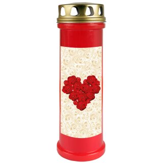 Grabkerze Rot 100h (Deckel Gold) - Rose Herz