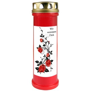 Grabkerze Rot 100h (Deckel Gold) - Rose Ranke