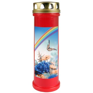 Grabkerze Rot 100h (Deckel Gold) - Regenbogen